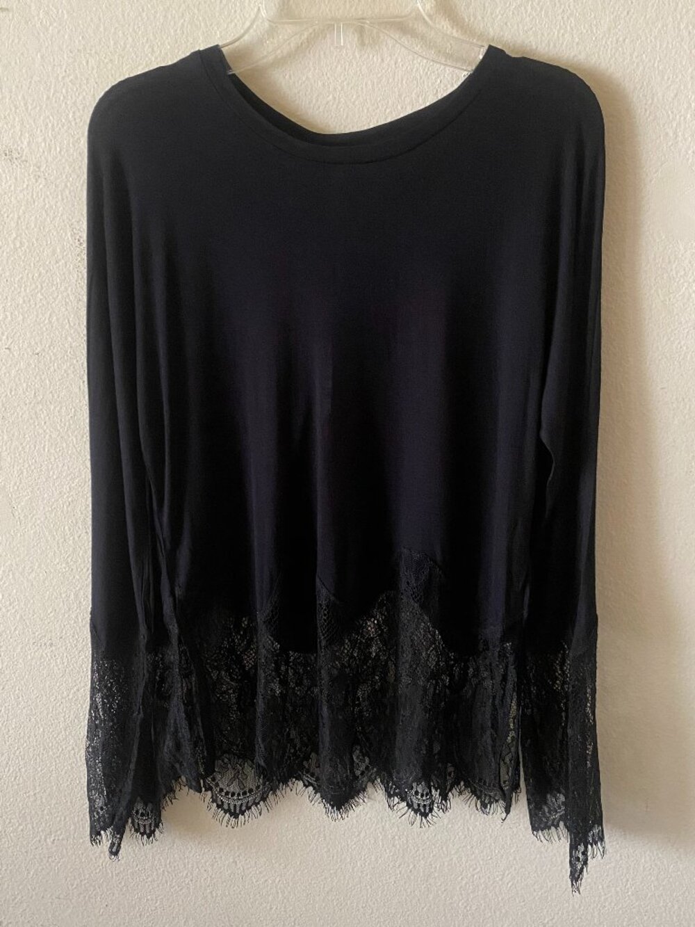 BUFFALO DAVID BITTON XS BLACK DELICATE KNIT FABRIC LONG-SLEEVE TOP